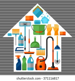 Housekeeping background with cleaning icons. Image can be used on advertising booklets, banners, flayers, article, social media.