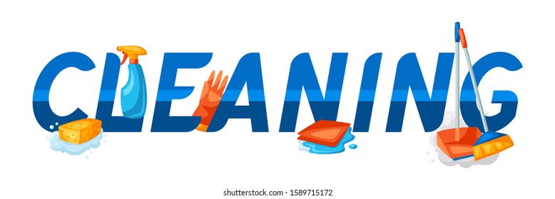 Housekeeping background with cleaning items. Illustration for service, design and advertising.