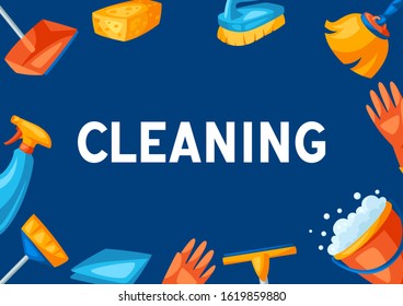 Housekeeping background with cleaning items. Illustration for service, design and advertising.