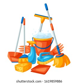 Housekeeping background with cleaning items. Illustration for service, design and advertising.