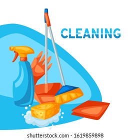 Housekeeping background with cleaning items. Illustration for service, design and advertising.