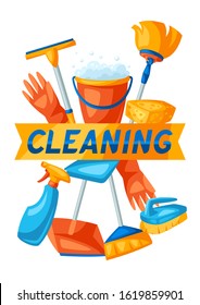 Housekeeping Background Cleaning Items Illustration Service Stock ...