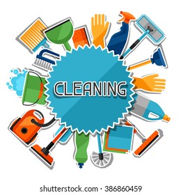 Housekeeping background with cleaning sticker icons. Image can be used on advertising booklets, banners, flayers, article, social media.