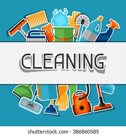 Housekeeping background with cleaning sticker icons. Image can be used on advertising booklets, banners, flayers, article, social media.