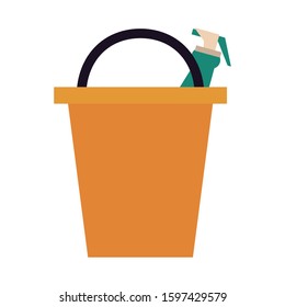 housekeeping bucket tool with splash bottle vector illustration design
