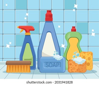 housekeeping clean products set icons