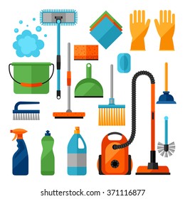 Housekeeping cleaning icons set. Image can be used on banners, web sites, designs.