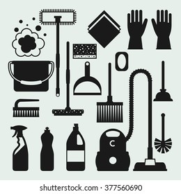 Housekeeping cleaning icons set. Image can be used on banners, web sites, designs.