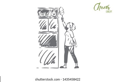 Housekeeping concept sketch. Isolated vector illustration