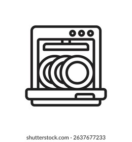 Housekeeping Dishwasher Outline Icon Vector Illustration