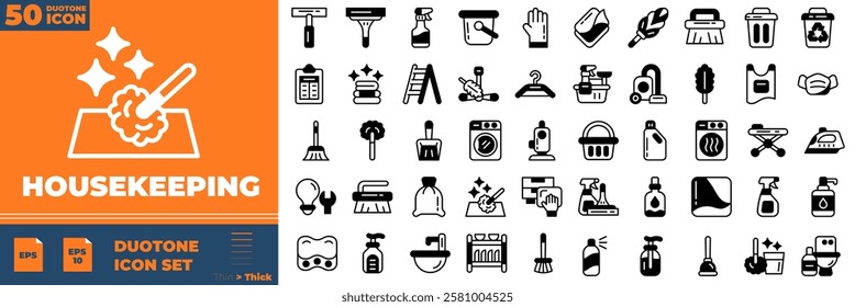 Housekeeping Duotone Editable Icons set. Vector illustration in modern thin duotone style of housekeeping icons: clean, service, wash, etc
