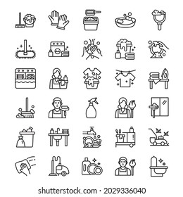 Housekeeping editable stroke lie vector icon set 
