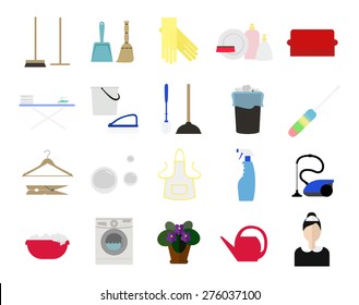 Housekeeping flat icons set.