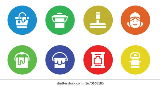 housekeeping icon set. 8 filled housekeeping icons. Included Bucket, Glass cleaner, Wipes, Maid icons