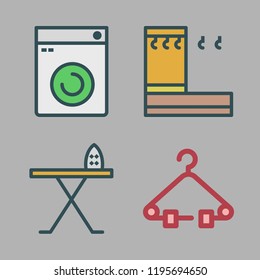 housekeeping icon set. vector set about hanger, iron board and washing machine icons set.