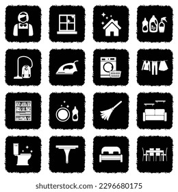 Housekeeping Icons. Grunge Black Flat Design. Vector Illustration.