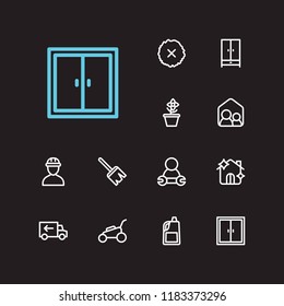 Housekeeping icons set. Cleaning water and housekeeping icons with remove moss, housekeeper and sweep. Set of bottle for web app logo UI design.