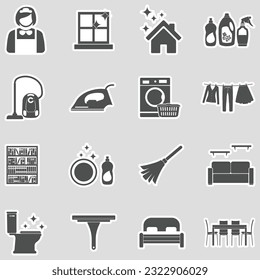 Iconos de limpieza. Diseño de pegatinas. Ilustración vectorial.