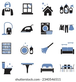 Housekeeping Icons. Two Tone Flat Design. Vector Illustration.