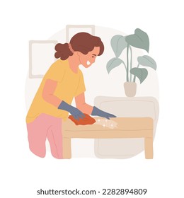 Housekeeping isolated cartoon vector illustration. Teenager in gloves cleaning houses, smiling girl housekeeping with pleasure, teens first job, summer work, household chores vector cartoon.