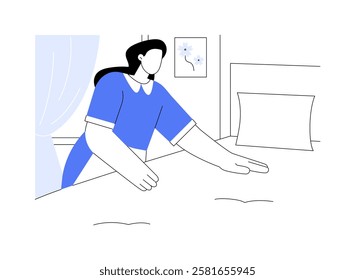 Housekeeping isolated cartoon vector illustrations. Housekeeper in uniform making bed in hotel room, hospitality business, professional people, cleaning service, chambermaid job vector cartoon.