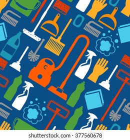 Housekeeping lifestyle seamless pattern with cleaning icons. Background for backdrop to site, textile printing and wrapping paper.