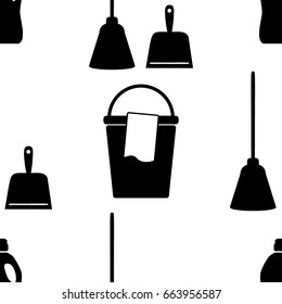 Housekeeping lifestyle seamless pattern with cleaning icons. Background for textile printing and wrapping paper. Vector illlustration