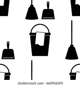 Housekeeping lifestyle seamless pattern with cleaning icons. Background for textile printing and wrapping paper. Vector illlustration