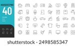 Housekeeping Line Editable Icons set. Vector illustration in modern thin line style of house management related icons: household appliances, furniture, plumbing, and more. Pictograms and infographics