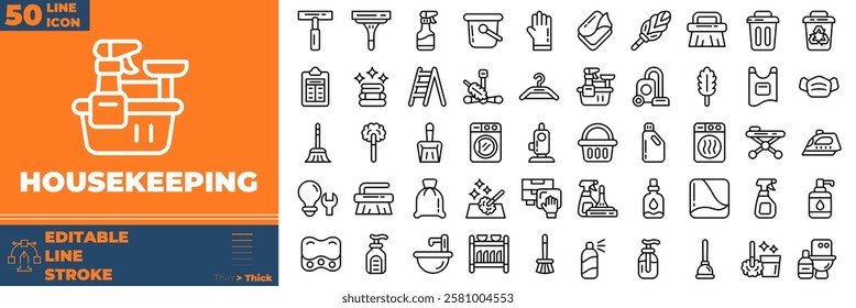 Housekeeping Line Editable Icons set. Vector illustration in modern thin line style of housekeeping icons: clean, service, wash, etc