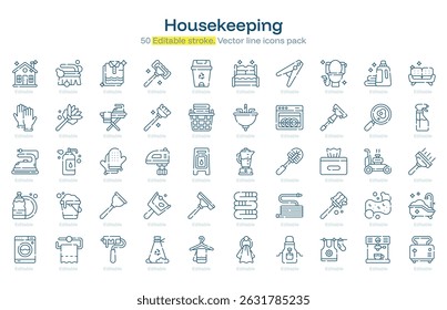 Housekeeping line icon pack. Housekeeping Stroke icon set. Editable Stroke icon