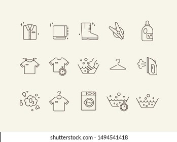 Housekeeping line icon set. Basin, hand washing, clothing. Laundry concept. Can be used for topics like domestic work, household, routine