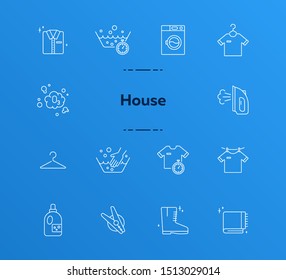 Housekeeping line icon set. Basin, hand washing, clothing. Laundry concept. Can be used for topics like domestic work, household, routine