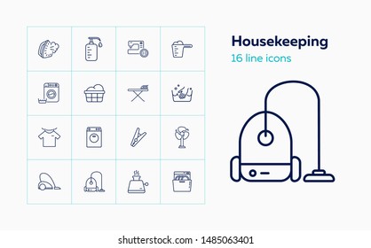 Housekeeping line icon set. Sewing, ironing, toaster. Household concept. Can be used for topics like cleaning, housework, home appliance