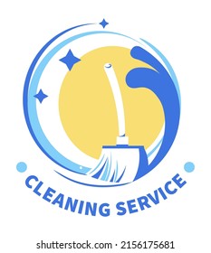 Housekeeping and maintenance of tidiness. Housekeeper or maid service helping with cleaning and tidying up. Sanitary domestic chores. Emblem or label, badge or logotype. Vector in flat style