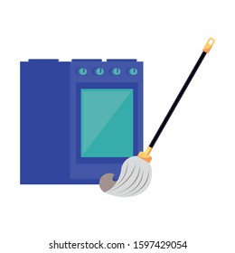 housekeeping mop accessory with kitchen oven vector illustration design