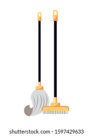 housekeeping mop and broom accessories isolated icons vector illustration design