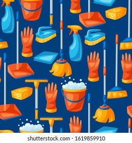 Housekeeping seamless pattern with cleaning items. Background for service, design and advertising.