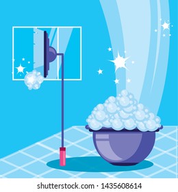 housekeeping tools and bucket with foam