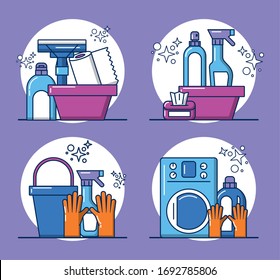 housekeeping tools and products icons vector illustration design
