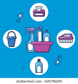 housekeeping tools and products icons vector illustration design