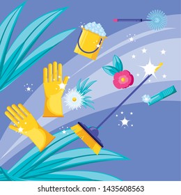 housekeeping tools with set icons