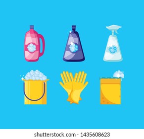 housekeeping tools with set icons
