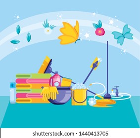 housekeeping tools with set icons