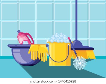 housekeeping tools with set icons