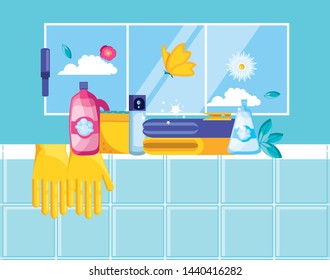 housekeeping tools with set icons