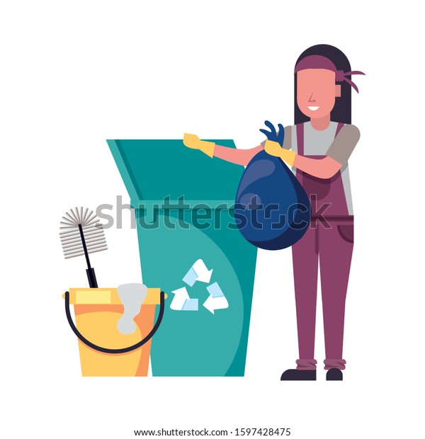 Housekeeping Woman Worker Garbage Pot Vector Stock Vector (Royalty Free ...