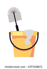 housekepping bucket tool with brush vector illustration design