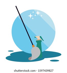 housekepping mop accessory with splash bottle vector illustration design