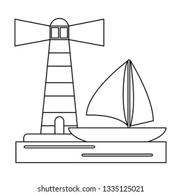 houselight and sailboat symbol in black and white